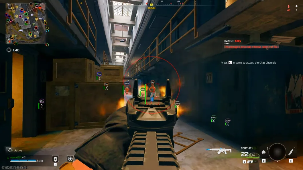 Warzone wallhack showing multiple enemies through walls in prison