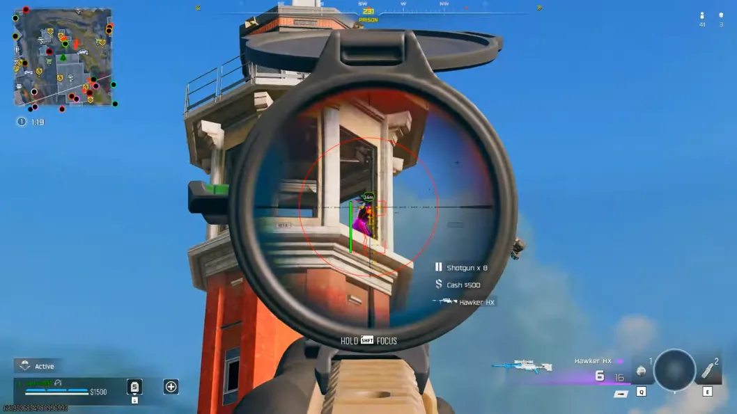 Warzone aimbot sniper scope with ESP health bar at lighthouse