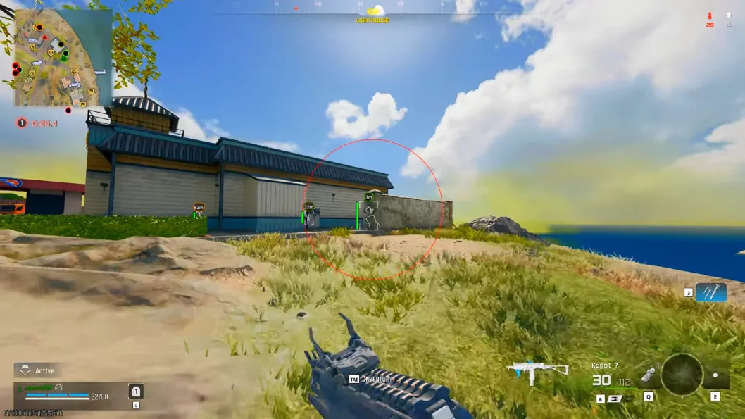Warzone aimbot FOV circle with skeleton wallhack overlay